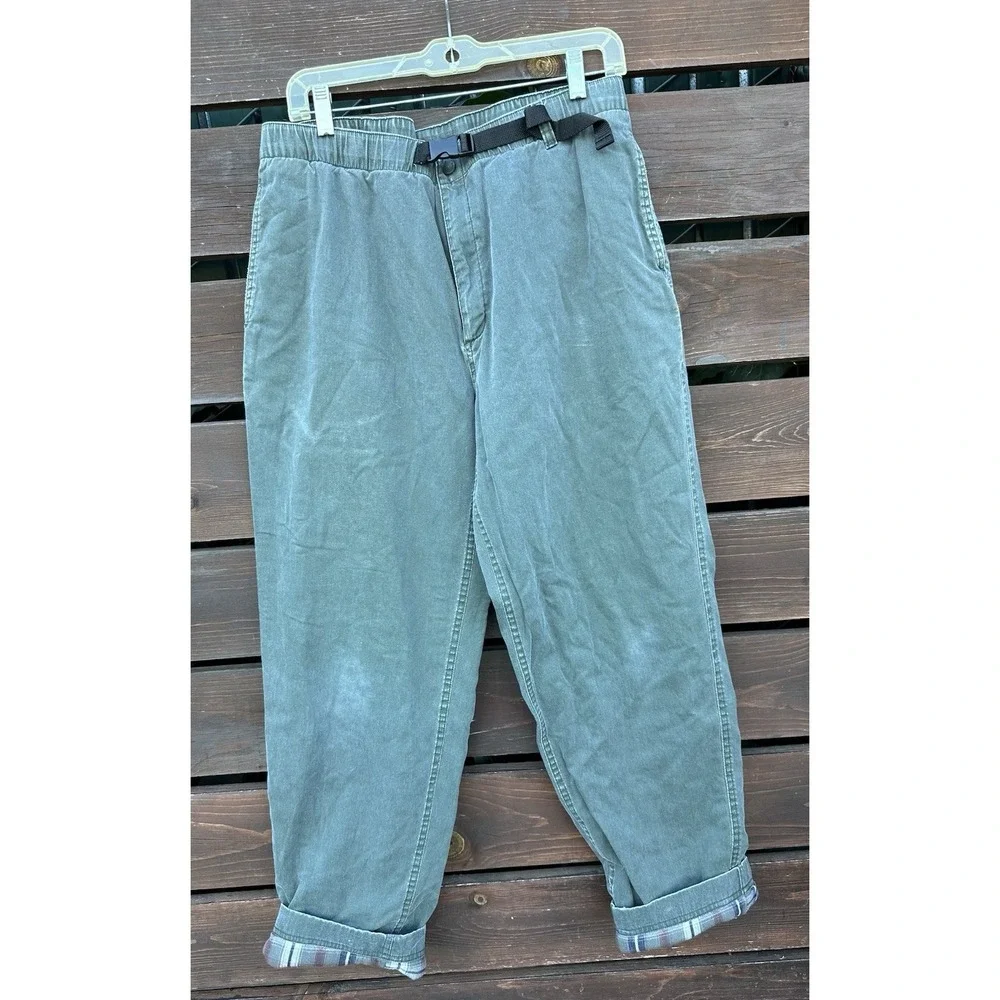 Vintage LL Bean Flannel Lined Hiking Zion Olive Green Pants Size 32x32‎